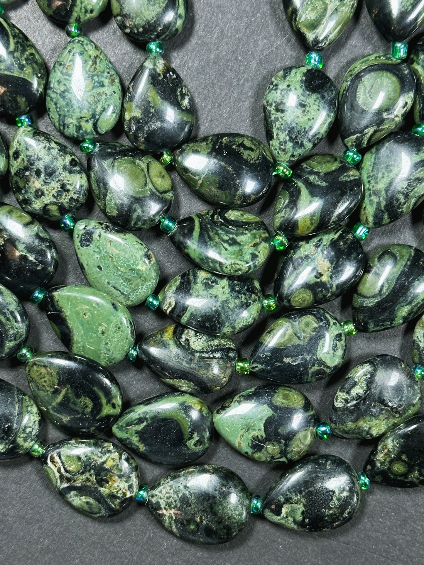 Natural Kambaba Jasper Gemstone Bead 18x13mm Teardrop Shape, Beautiful Natural Green Black Color Jasper Bead Great Quality Full Strand 15.5"