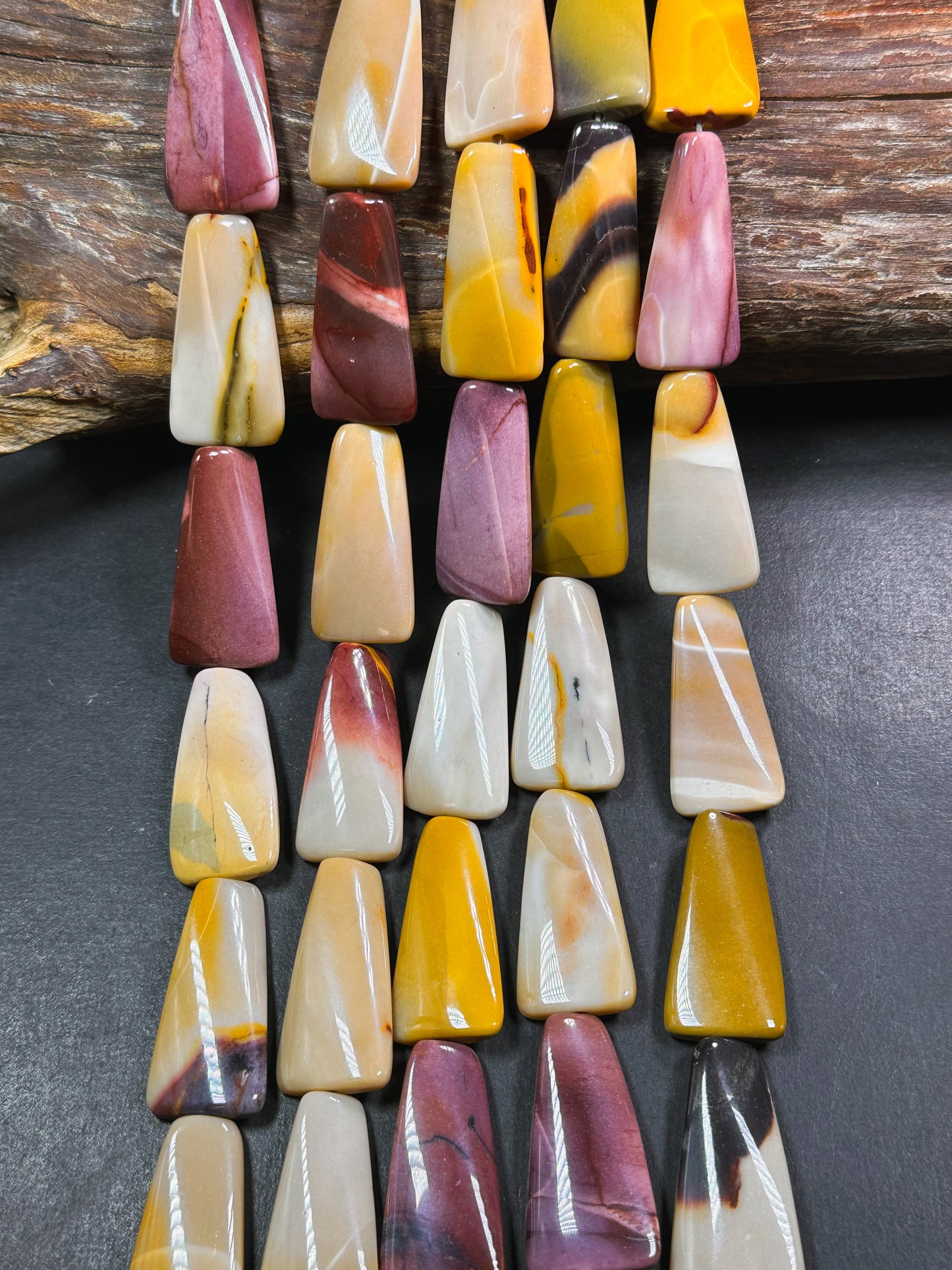 Natural Mookaite Gemstone Bead 36x17mm Trapezoid Shape, Beautiful Natural Red Yellow Color Mookaite Jasper Gemstone Bead, Full Strand 15.5"