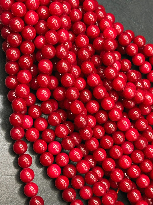 Natural Red Jade Gemstone Bead Smooth 6mm 8mm 10mm Round Beads, Gorgeous Deep Red Color Jade Gemstone Beads Full Strand 15.5"