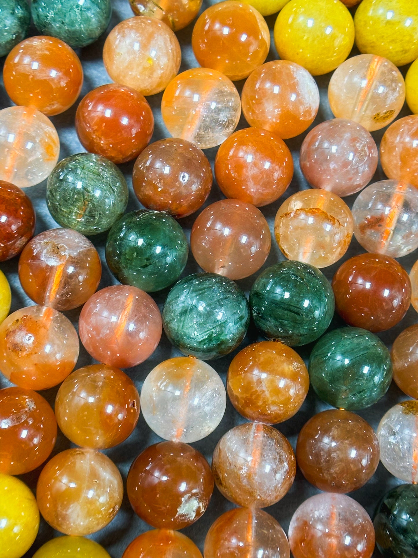 Natural Rutilated Quartz Gemstone Bead 4mm 6mm 8mm 10mm Round Beads, Gorgeous Multicolor Red Green Yellow Rutilated Quartz Bead, Excellent Quality 15.5"