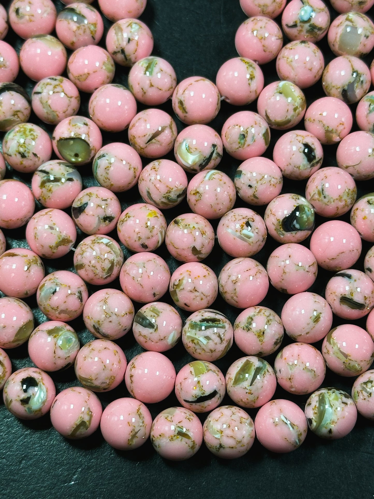 Beautiful Howlite Abalone Shell Bead 6mm 8mm 10mm Round Bead, Gorgeous Pink Color Howlite Natural Abalone Shell Bead Full Strand 15.5"