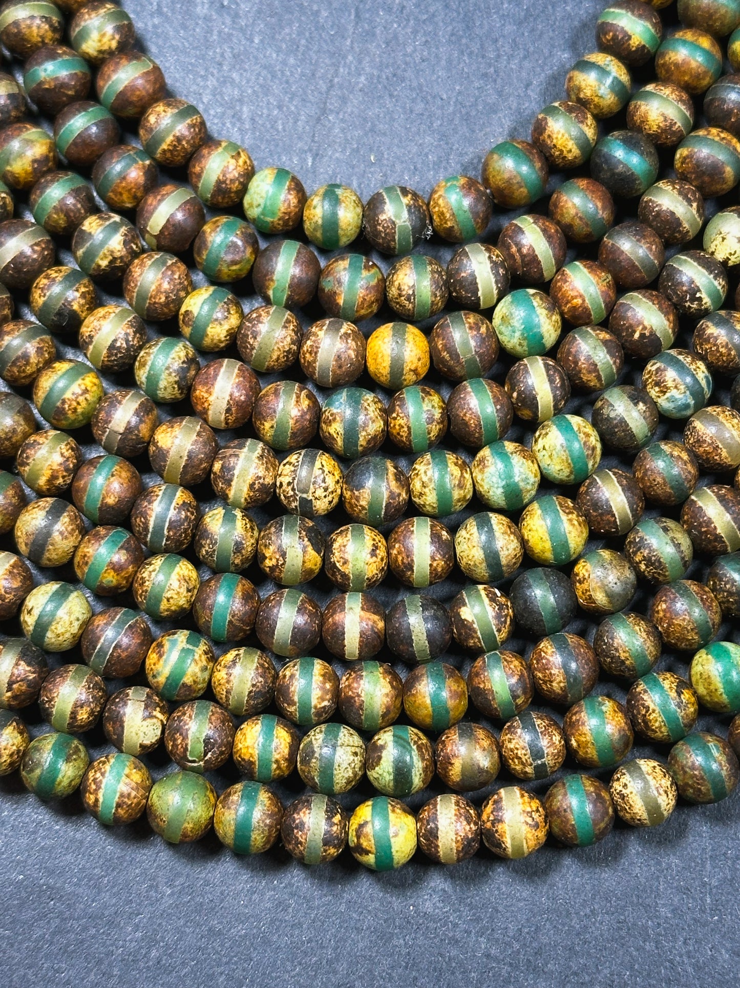 Natural Tibetan Agate Gemstone Bead 6mm Round Beads, Beautiful Brown Green Line Design Tibetan Agate Gemstone Beads, Full Strand 15.5”