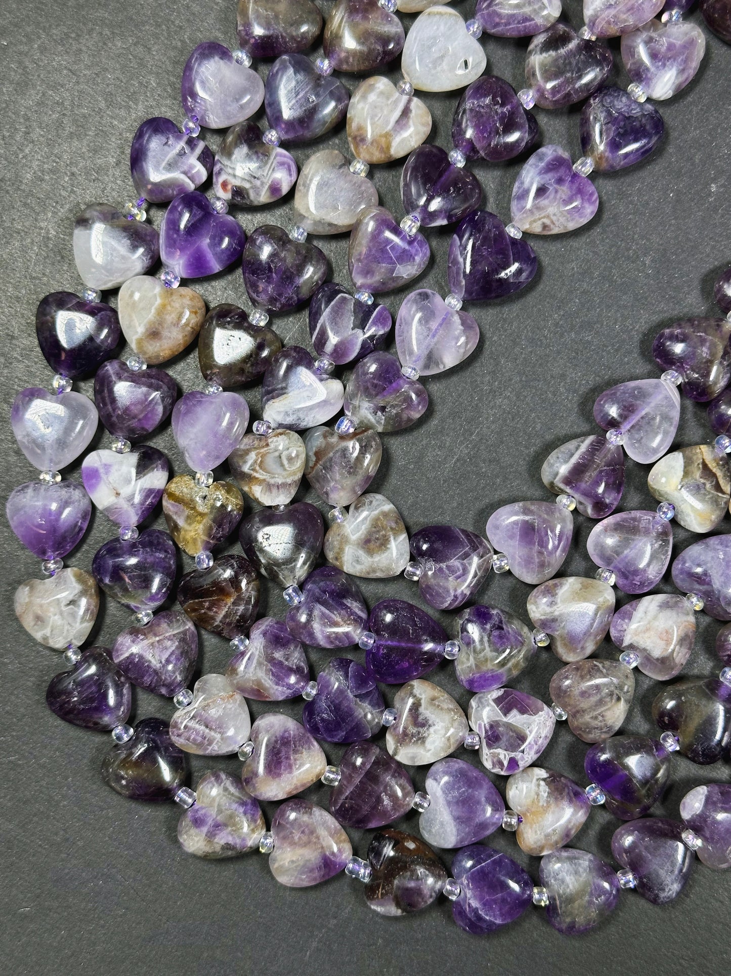 Natural Flower Amethyst Gemstone Bead 10mm 14mm Heart Shape, Beautiful Natural Purple White Color Amethyst, Great Quality Full Strand 15.5"