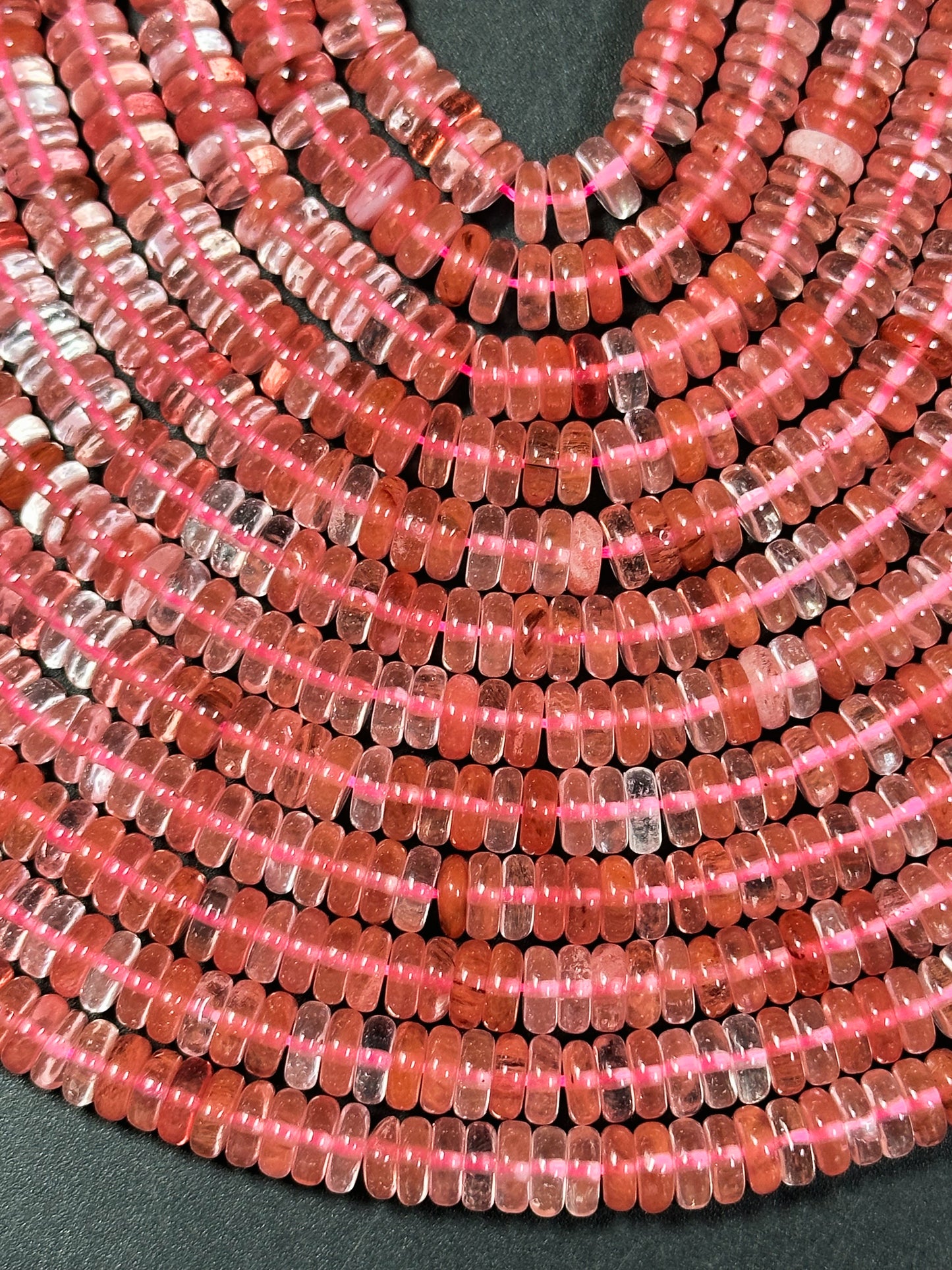 NATURAL Watermelon Quartz Gemstone Bead 6x2mm Rondelle Shape, Beautiful Clear Pink Color Watermelon Quartz Gemstone Bead Full Strand 15.5"