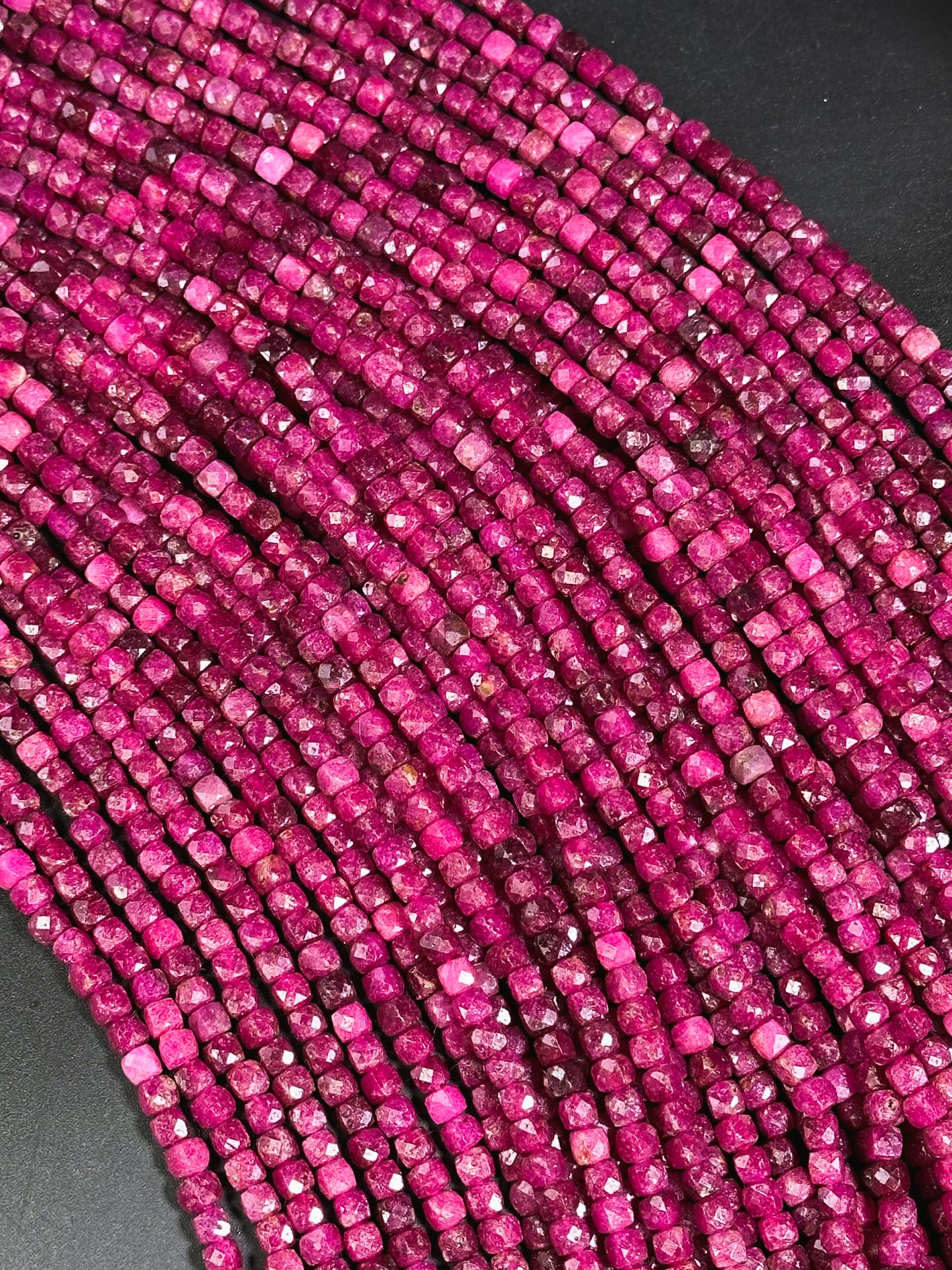 AAA Natural Ruby Quartz Gemstone Bead Faceted 4mm Cube Shape, Gorgeous Red Pink Color Ruby Quartz Gemstone Bead Excellent Quality 15.5"