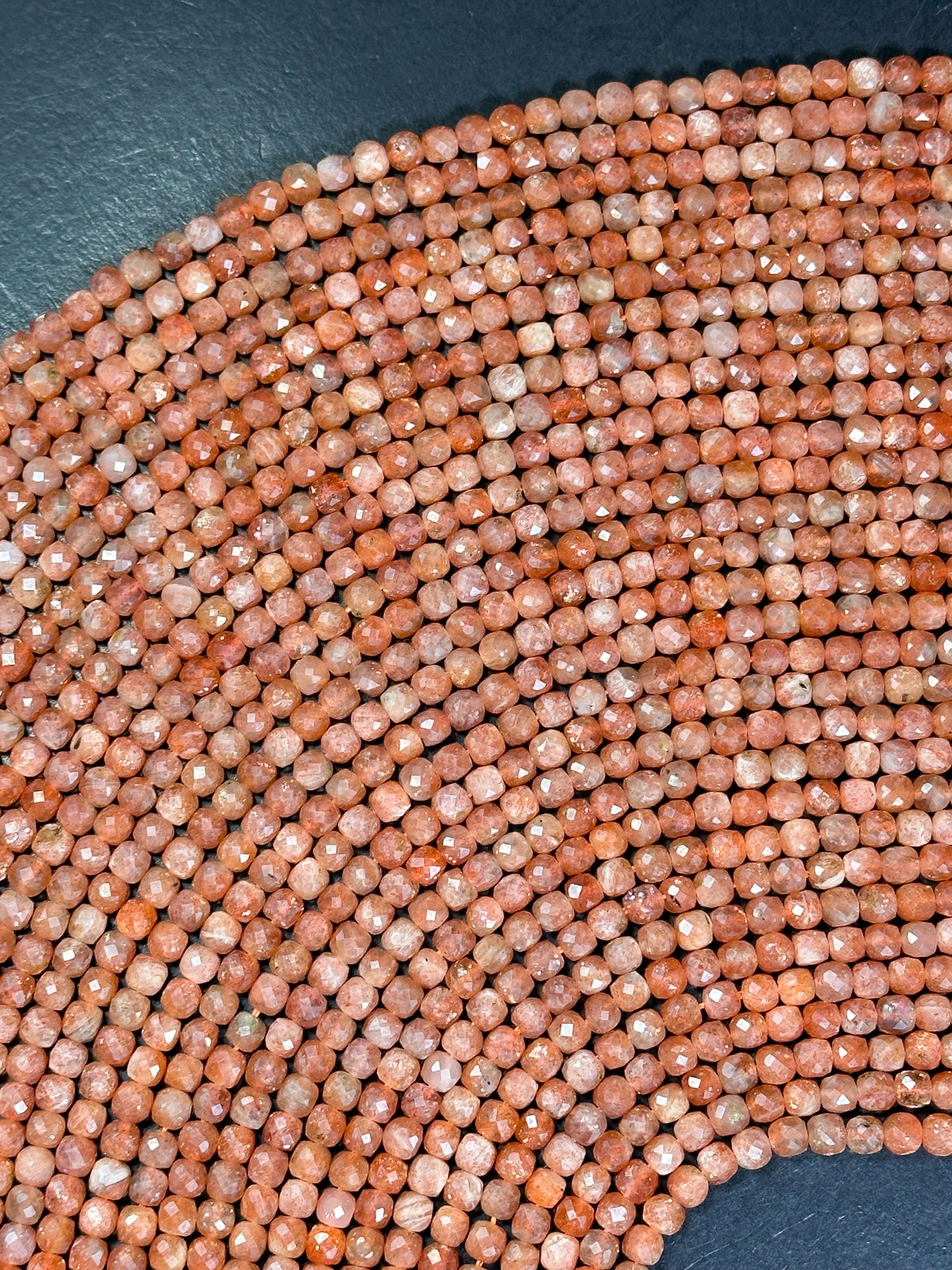 Natural Fire Sunstone Gemstone Bead Faceted 4.5-5mm Cube Shape Bead, Gorgeous Natural Orange Color Fire Sunstone Great Quality Gemstone Bead 15.5"
