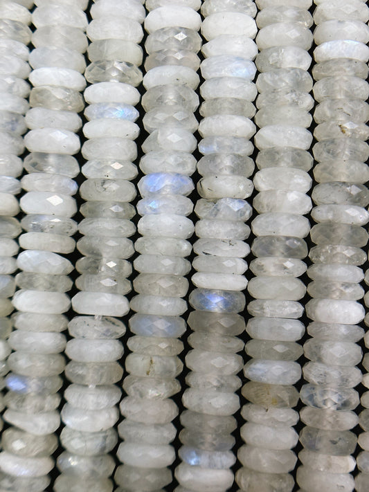 Natural Moonstone Gemstone Bead Faceted 6x2mm Rondelle Shape, Beautiful Natural White Color Blue Flash Moonstone Beads, Full Strand 15.5"