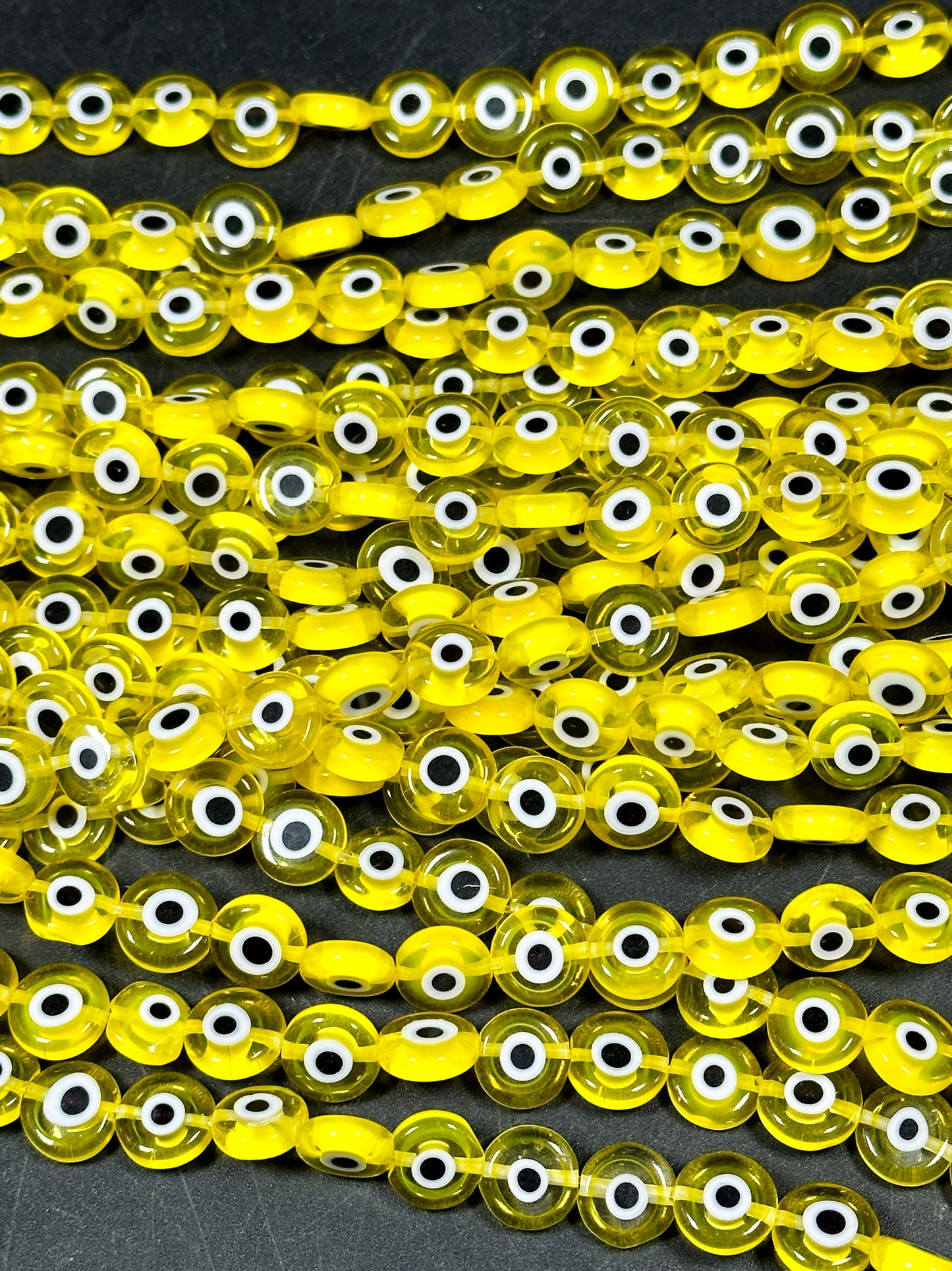 Beautiful Evil Eye Glass Beads 10mm Flat Coin Shape, Beautiful Clear Yellow Color Evil Eye Beads, Religious Amulet Prayer Great Quality Bead