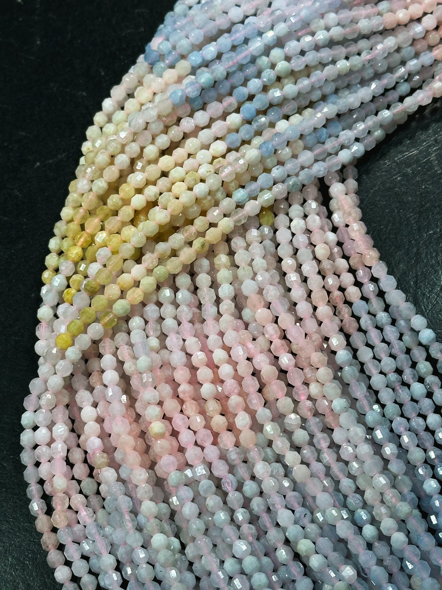 AAA Natural Morganite Gemstone Bead Faceted 4mm Diamond Shape, Gorgeous Natural Multicolor Pink Blue Yellow Morganite Bead Full Strand 15.5"