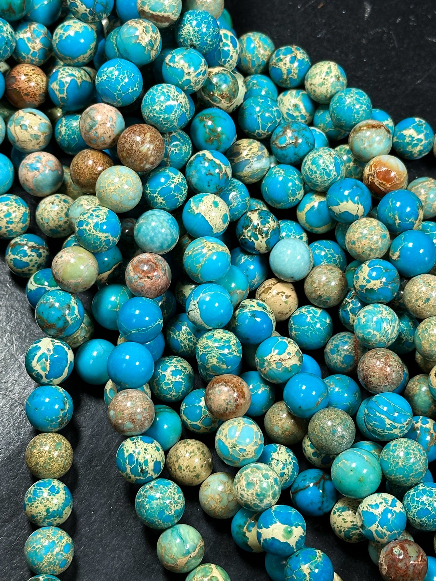 Natural Sea Sediment Jasper Gemstone Bead 6mm 8mm 10mm Round Beads, Beautiful Turquoise Blue Color Imperial Jasper Beads Full Strand 15.5"