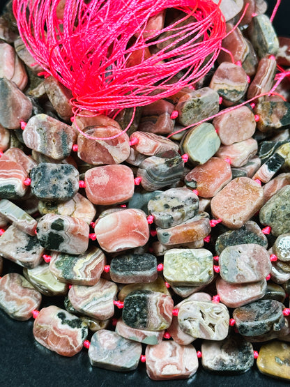 NATURAL Rhodochrosite Gemstone Bead 15x11mm Rectangle Tablet Shape, Beautiful Natural Pink Brown Color Gemstone Beads Full Strand 15.5"