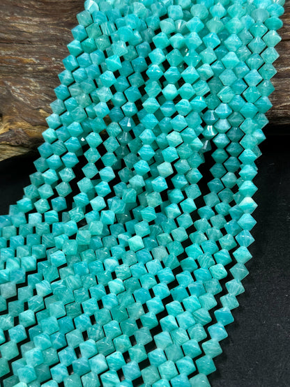 Natural Amazonite Gemstone Bead Faceted 8mm Bicone Diamond Shape Bead, Beautiful Natural Blue-Green Color Amazonite Beads, Full Strand 15.5"