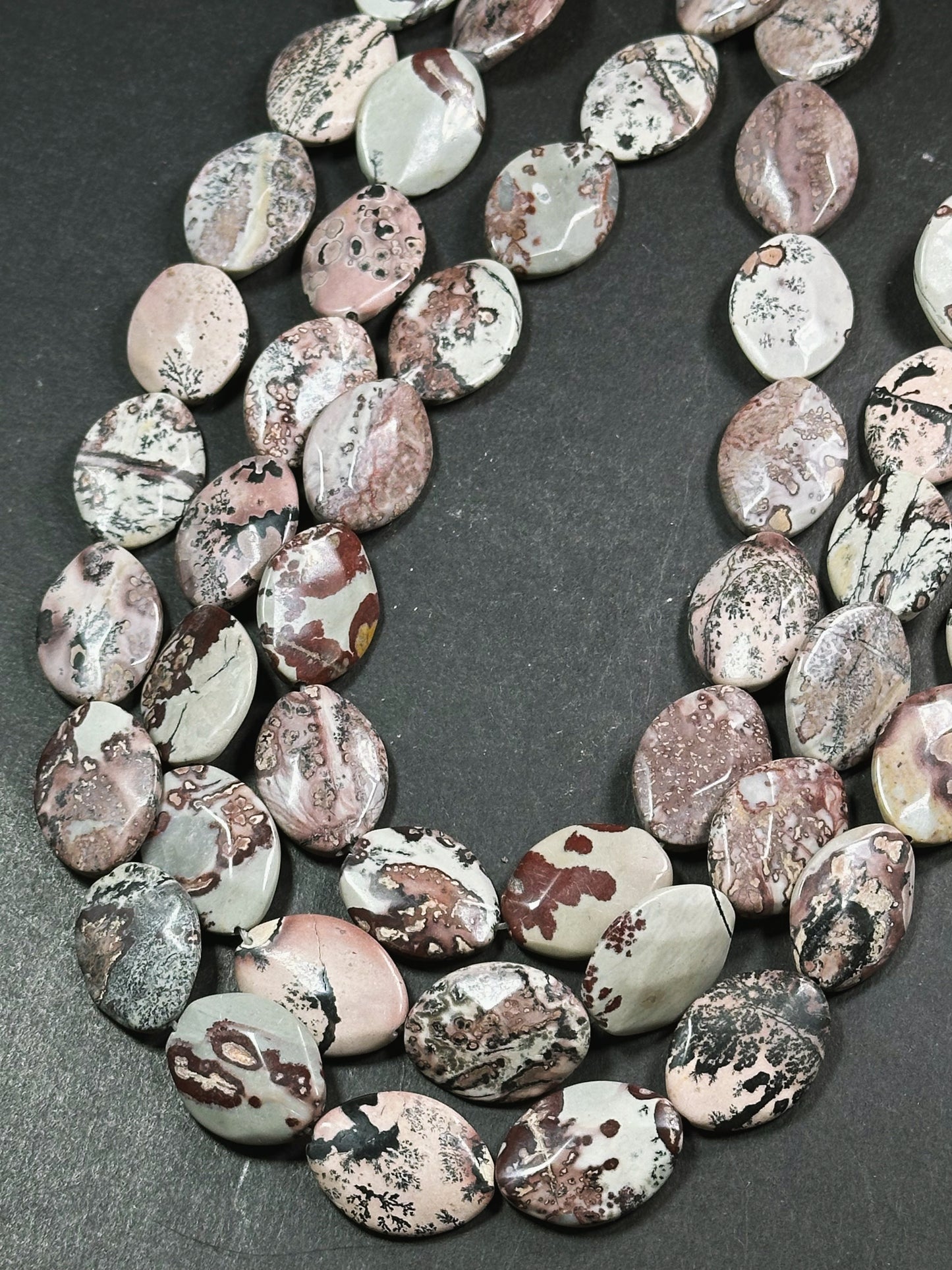 Natural Orbicular Jasper Gemstone Bead Faceted 25x18mm Oval Shape, Beautiful Natural Gray Brown Color Jasper Stone Bead, Full Strand 15.5"