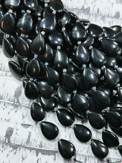 Natural Black Onyx Gemstone Bead 17x13mm Teardrop Shape Bead, Beautiful Natural Black Color Onyx Gemstone Beads, Full Strand 15.5"