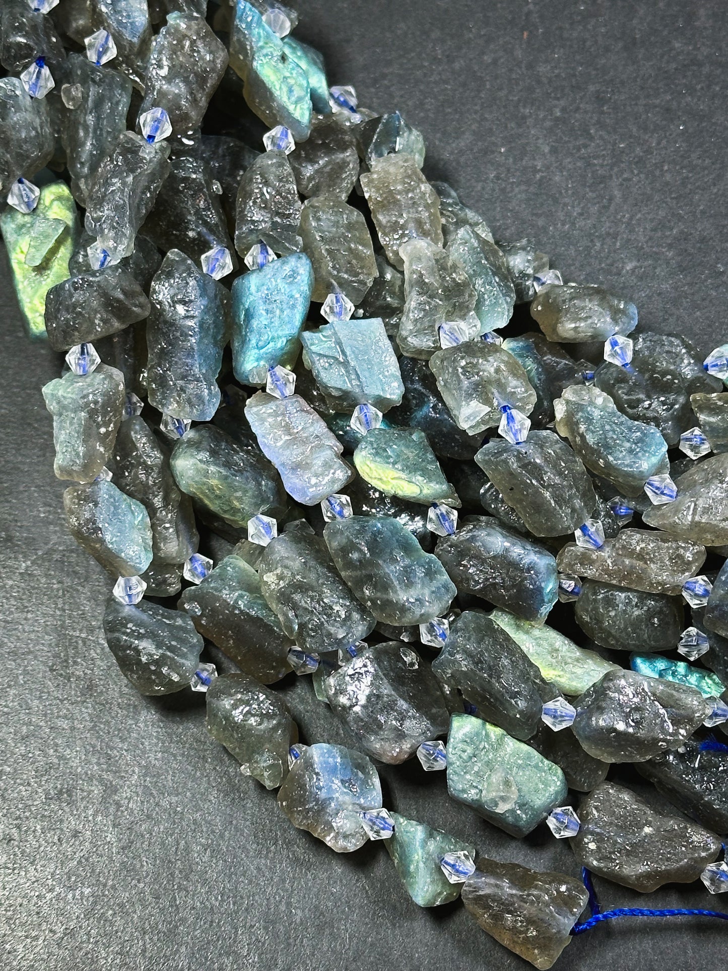Natural Raw Labradorite Gemstone Bead Freeform Nugget Shape, Beautiful Natural Gray Color Rainbow Blue Flash Labradorite Beads 15.5" Strand