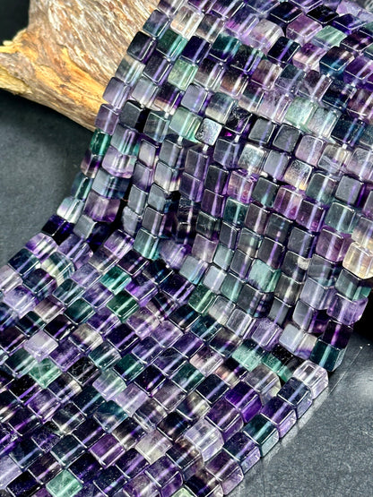 AAA NATURAL Fluorite Gemstone Bead 8mm Cube Shape Bead, Beautiful Natural Purple Green Color Fluorite Gemstone Loose Beads Full Strand 15.5"
