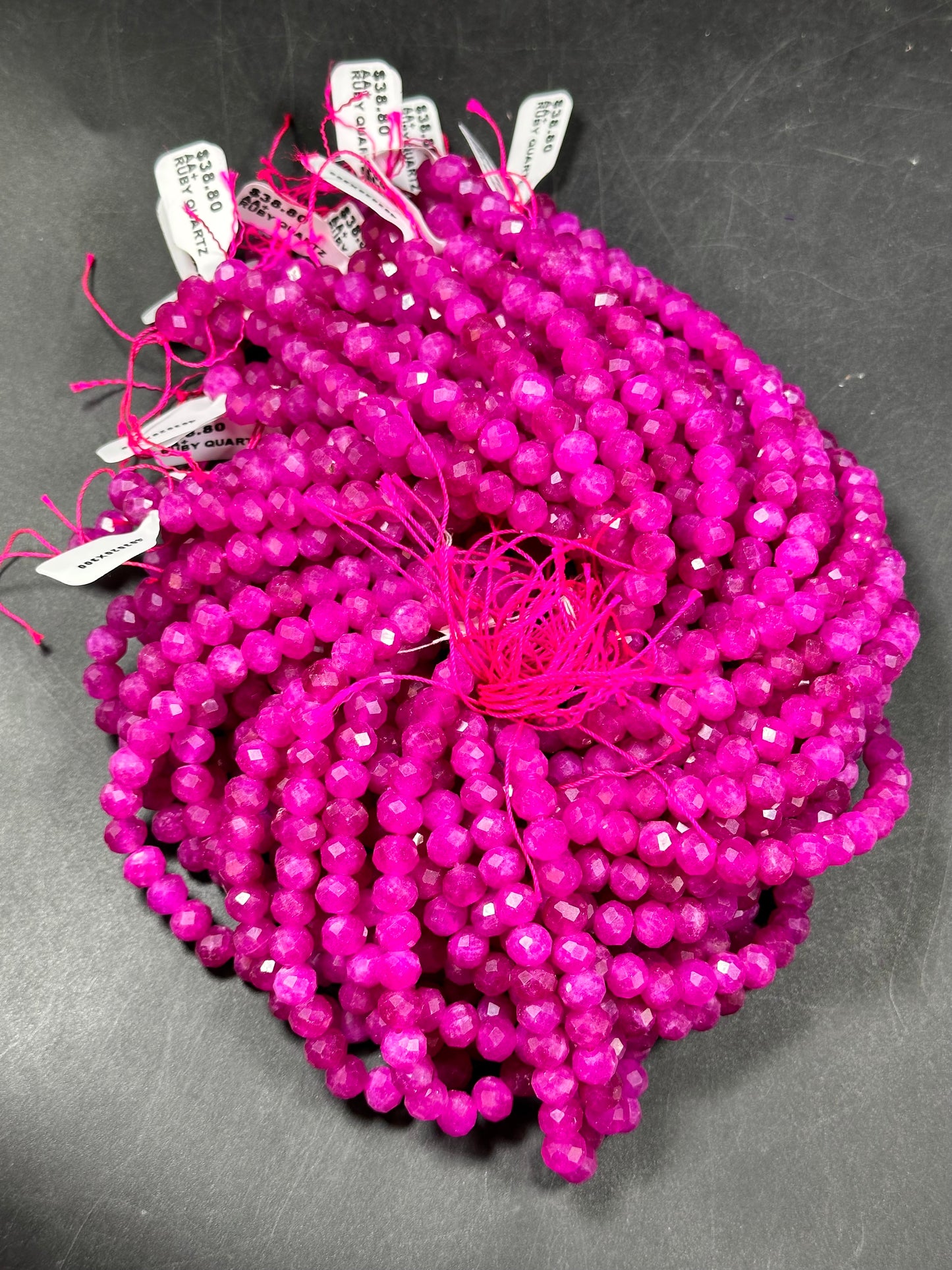 AA+ NATURAL Ruby Quartz Gemstone Bead Faceted 6x5mm 8x6mm Rondelle Shape, Gorgeous Red Pink Color Ruby Quartz Gemstone Bead, Great Quality Quartz