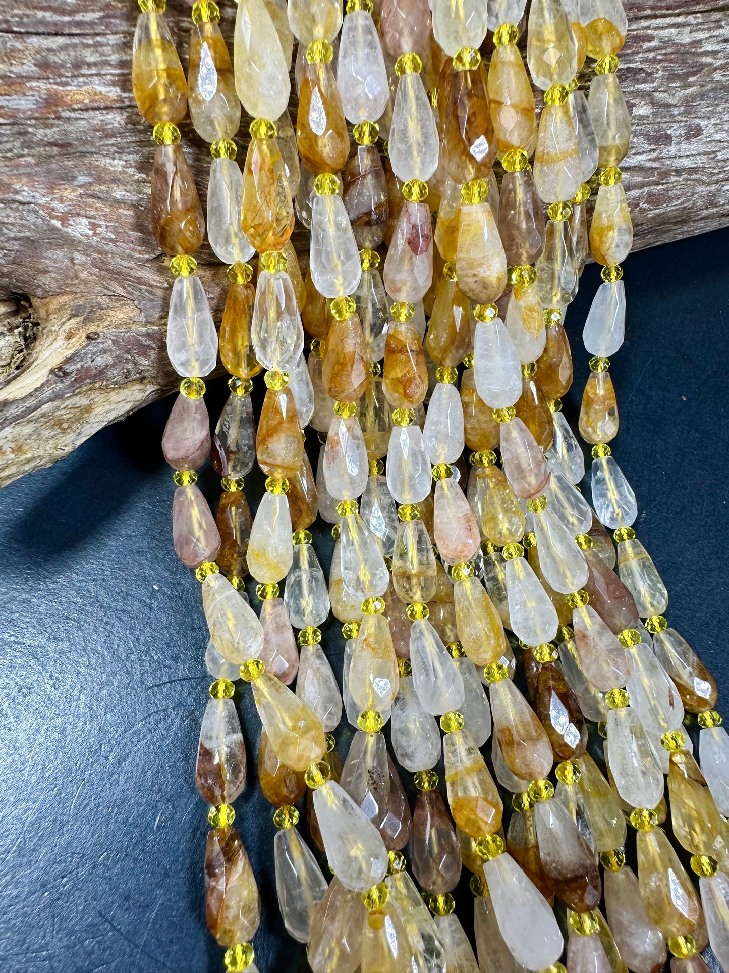 NATURAL Rutilated Quartz Gemstone Bead Faceted 15x8mm Teardrop Shape Beads. Beautiful Gold Yellow Color Quartz Full Strand 15.5"