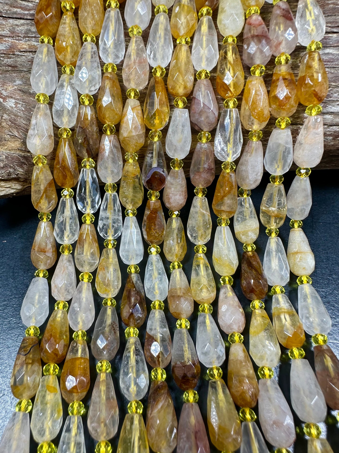 NATURAL Rutilated Quartz Gemstone Bead Faceted 15x8mm Teardrop Shape Beads. Beautiful Gold Yellow Color Quartz Full Strand 15.5"
