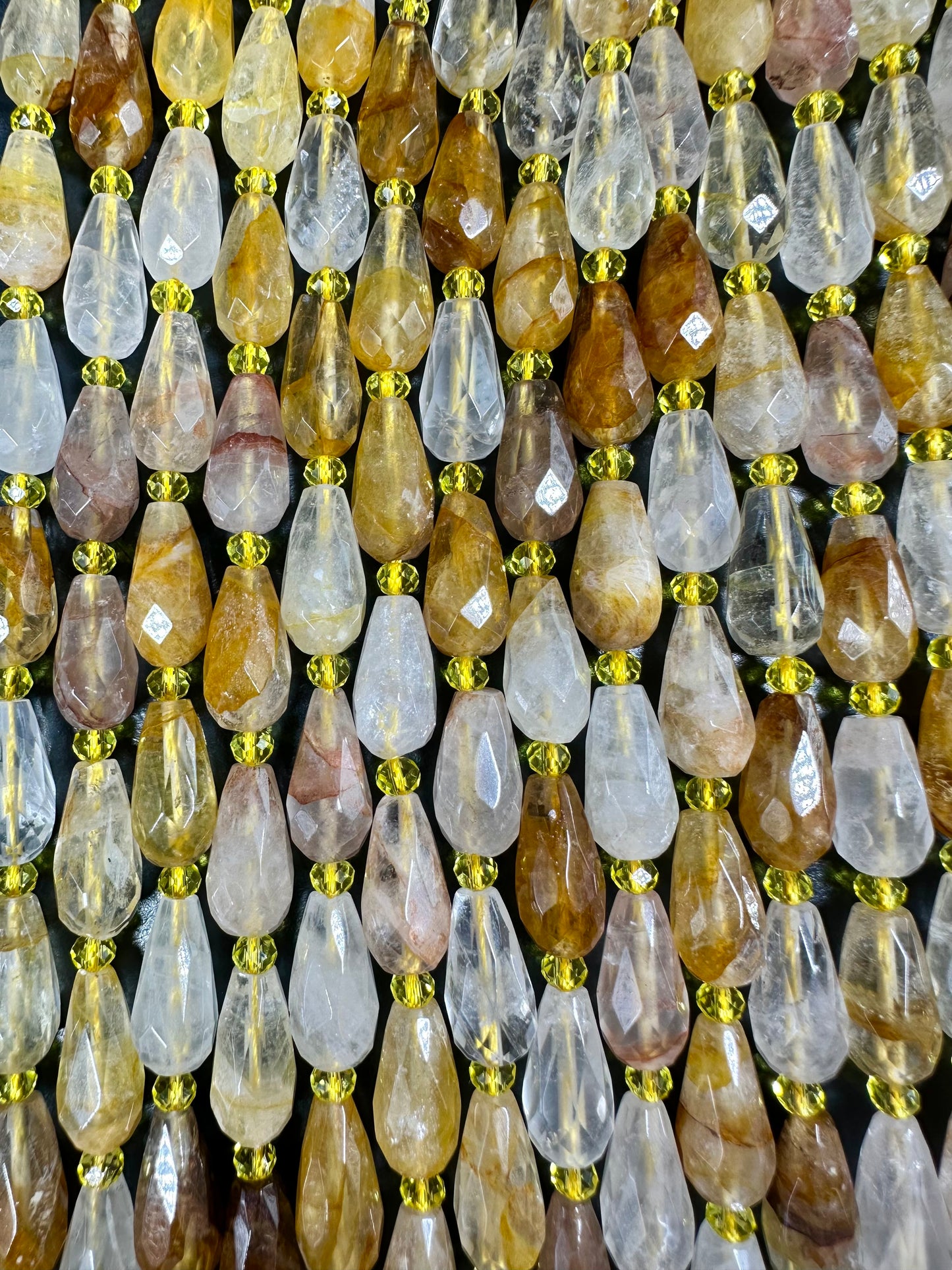 NATURAL Rutilated Quartz Gemstone Bead Faceted 15x8mm Teardrop Shape Beads. Beautiful Gold Yellow Color Quartz Full Strand 15.5"