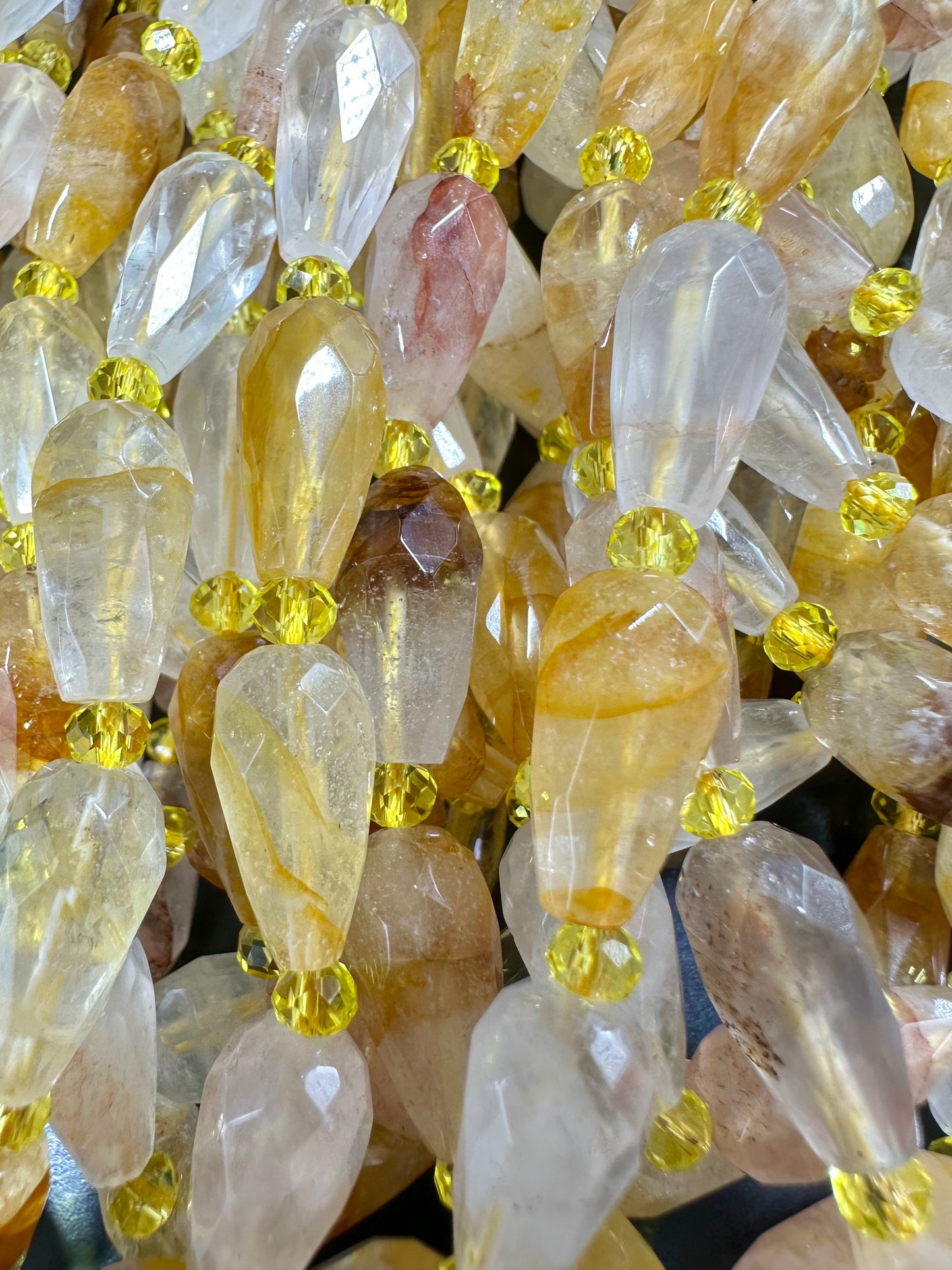 NATURAL Rutilated Quartz Gemstone Bead Faceted 15x8mm Teardrop Shape Beads. Beautiful Gold Yellow Color Quartz Full Strand 15.5"