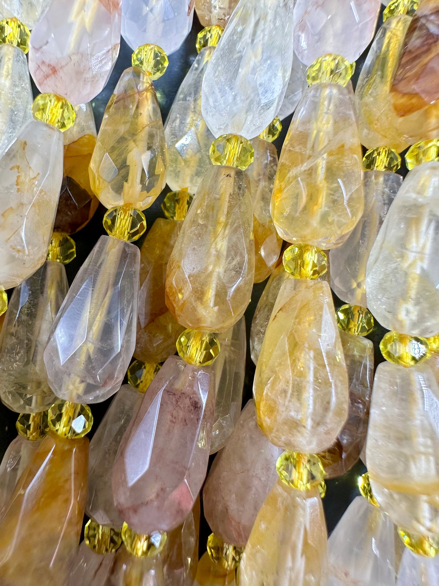 NATURAL Rutilated Quartz Gemstone Bead Faceted 15x8mm Teardrop Shape Beads. Beautiful Gold Yellow Color Quartz Full Strand 15.5"