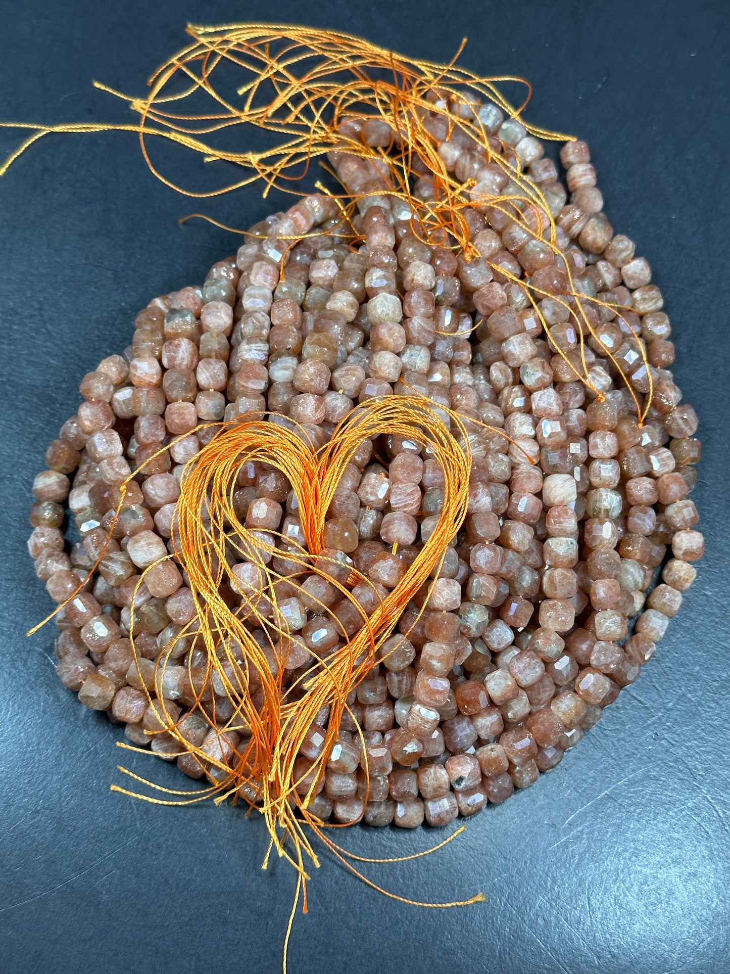 NATURAL Fire Sunstone Gemstone Bead Faceted 8mm Cube Shape, Gorgeous Peach Orange Color Loose Fire Sunstone Beads. 15.5" Full strand