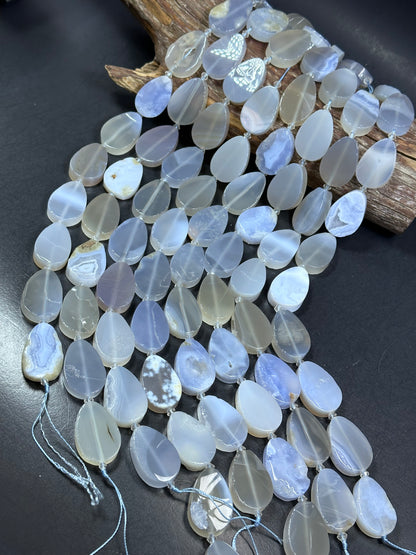 NATURAL Blue Lace Agate Gemstone Bead 21x31mm Teardrop Shape Beads. Beautiful Natural Blue Color Agate Beads Full Strand 15.5"