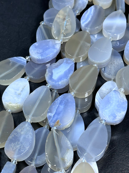 NATURAL Blue Lace Agate Gemstone Bead 21x31mm Teardrop Shape Beads. Beautiful Natural Blue Color Agate Beads Full Strand 15.5"