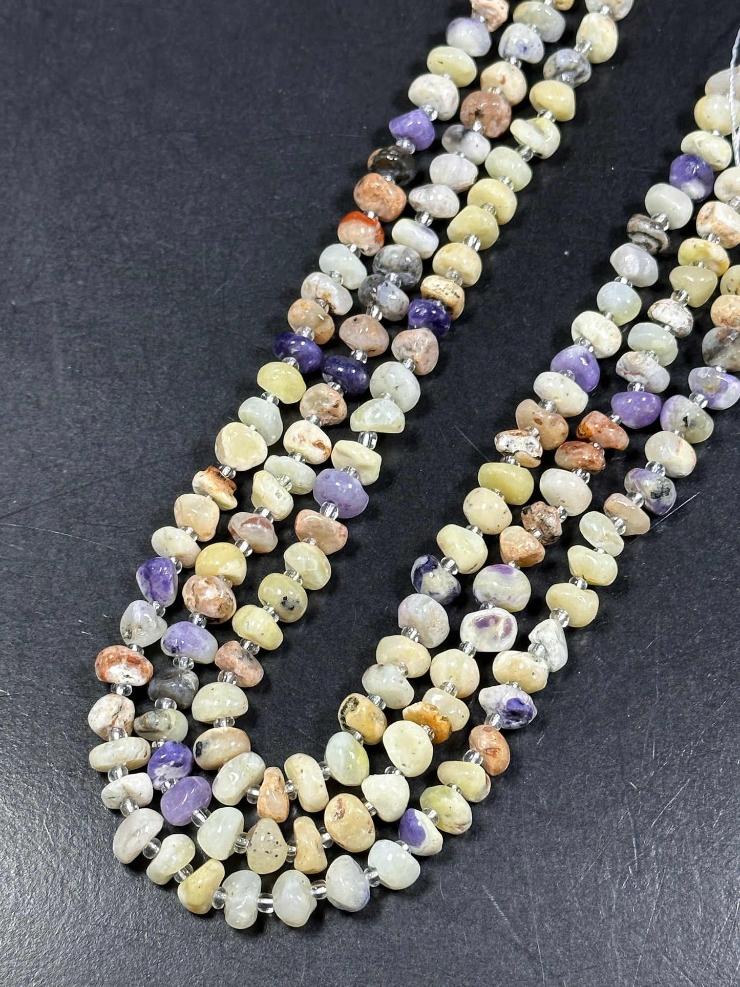 NATURAL Mexican Morado Purple Opal Gemstone Beads 7-9mm Freeform Rondelle Shape, Beautiful Purple Light Yellow Color 15.5" strand