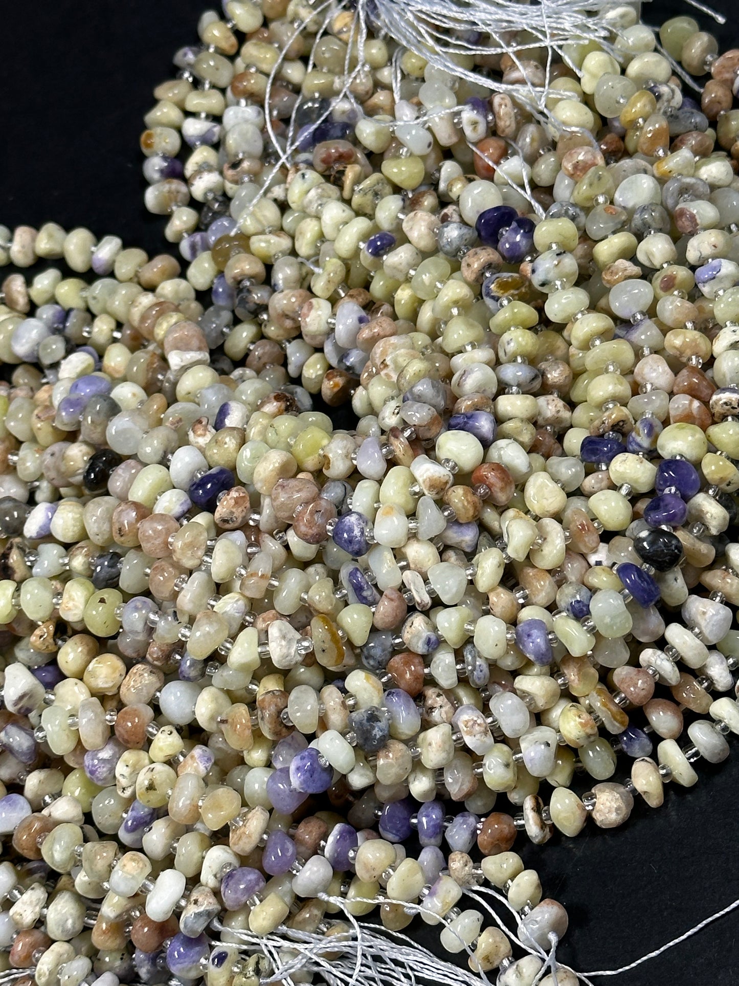 NATURAL Mexican Morado Purple Opal Gemstone Beads 7-9mm Freeform Rondelle Shape, Beautiful Purple Light Yellow Color 15.5" strand