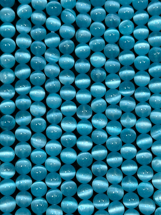 AAA Natural Selenite Gemstone Bead, 8mm 10mm Round Bead, Beautiful Turquoise Blue Color Loose Selenite Gemstone Beads, Full Strand 15.5"