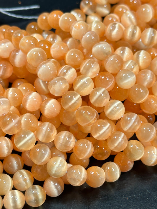 AAA Natural Selenite Gemstone Bead, 8mm 10mm Round Bead, Gorgeous Orange Color Loose Selenite Gemstone Beads, Full Strand 15.5"