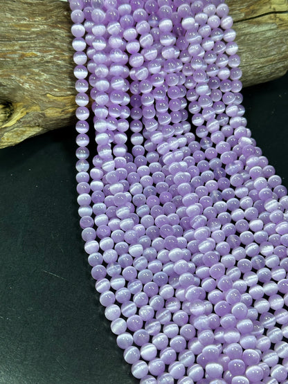 AAA Natural Selenite Gemstone Bead, 8mm 10mm Round Bead, Beautiful Purple Color Loose Selenite Gemstone Beads, Full Strand 15.5"
