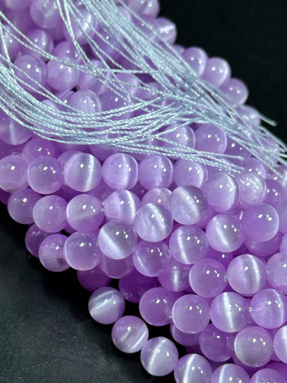 AAA Natural Selenite Gemstone Bead, 8mm 10mm Round Bead, Beautiful Purple Color Loose Selenite Gemstone Beads, Full Strand 15.5"