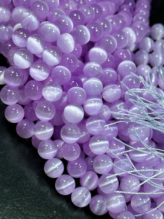 AAA Natural Selenite Gemstone Bead, 8mm 10mm Round Bead, Beautiful Purple Color Loose Selenite Gemstone Beads, Full Strand 15.5"