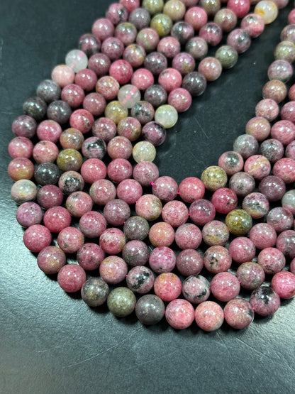 NATURAL Rhodonite Gemstone Bead, 4mm 6mm 8mm 10mm Round Rhodonite Bead, Beautiful Pink Brown Black Color Loose Rhodonite Beads Full Strand 15.5"