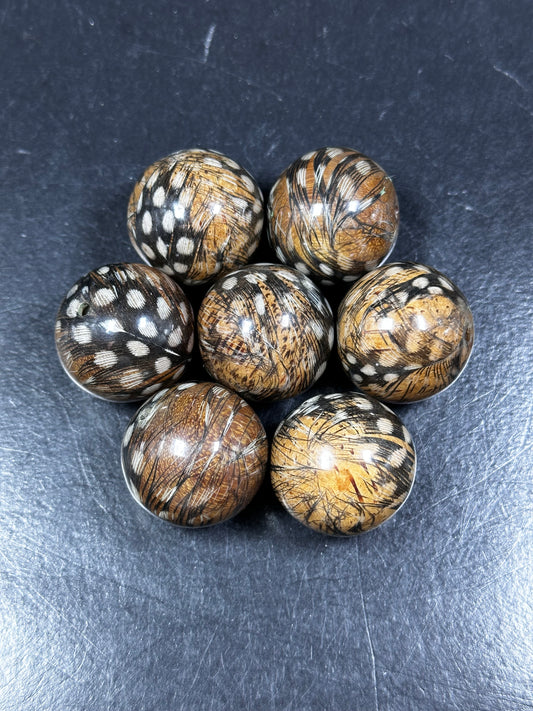 Beautiful Hand-Painted Peacock Feather Bead, 31mm Round Beads, Gorgeous Brown Color Large Loose Hand-Painted Beads, LARGE HOLE Bead!