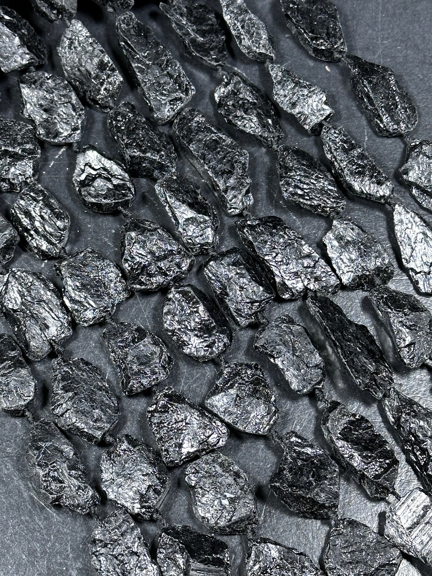 NATURAL Raw Black Tourmaline Gemstone Bead 14mm to 38x20mm Freeform Chip Shape, Natural Black Color Tourmaline Full Strand 15.5"