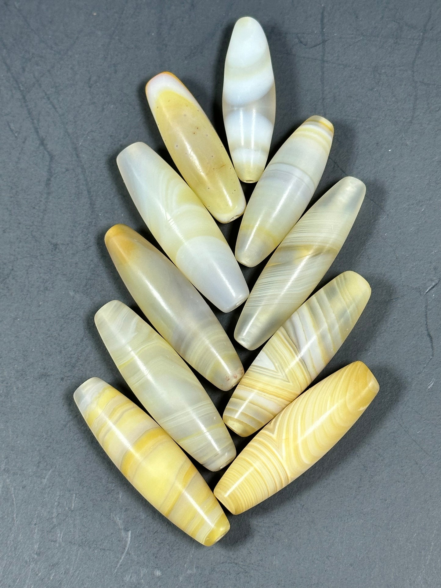 NATURAL Botswana Agate Gemstone Bead 38x12mm to 45x13mm Tube Shape Beads, Beautiful White Yellow Color Botswana Agate Gemstone LOOSE Beads