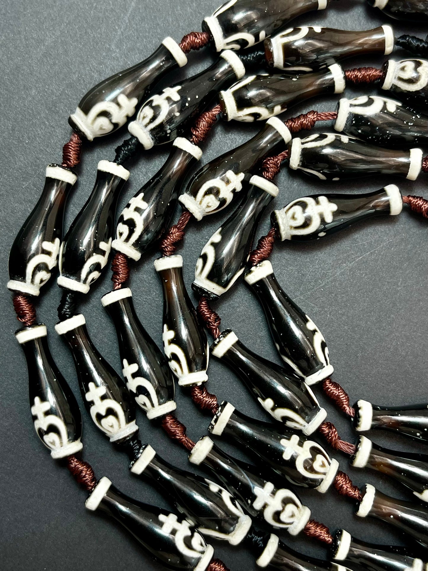 AAA Natural Tibetan gemstone bead . Handmade bead . Gorgeous hand printed bead. Excellent quality. Full strand 15.5”