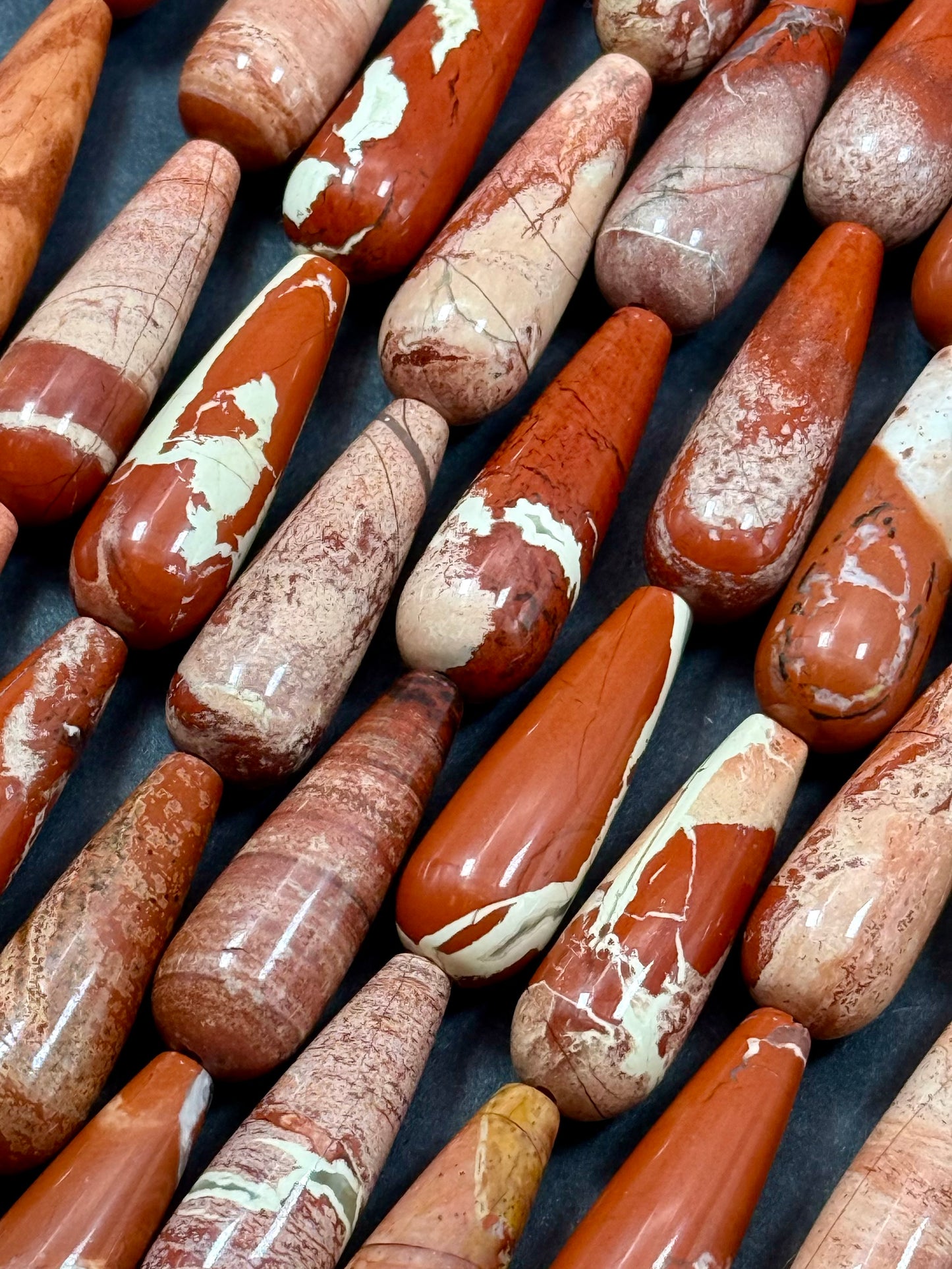 AAA natural Red Jasper Teardrop 30x10mm gemstone bead. Beautiful natural orange brown beige color gemstone bead. FULL STRAND 15.5"