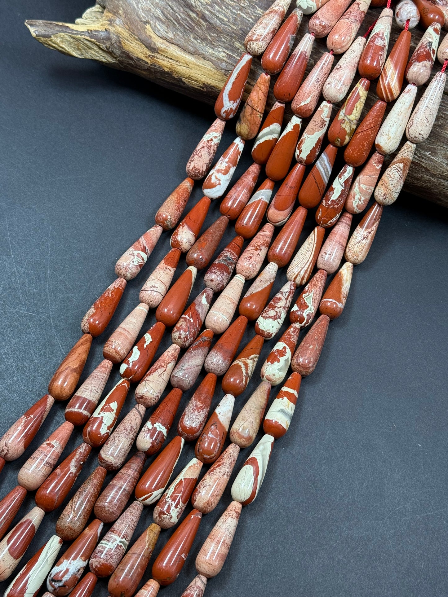 AAA natural Red Jasper Teardrop 30x10mm gemstone bead. Beautiful natural orange brown beige color gemstone bead. FULL STRAND 15.5"