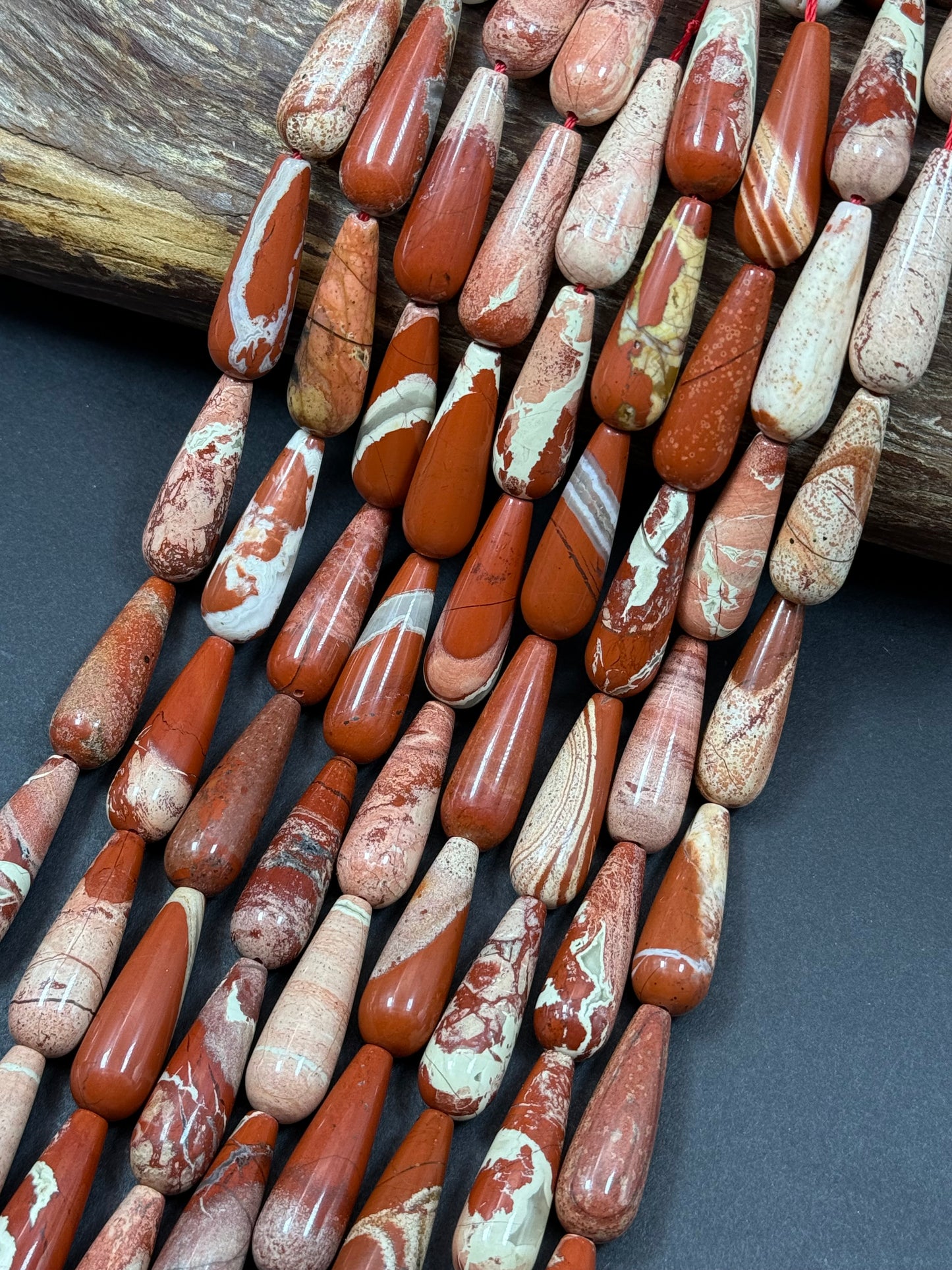 AAA natural Red Jasper Teardrop 30x10mm gemstone bead. Beautiful natural orange brown beige color gemstone bead. FULL STRAND 15.5"