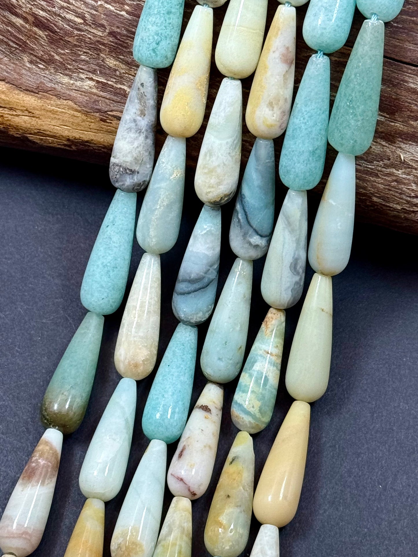 AAA natural FLOWER AMAZONITE Teardrop 30x10mm gemstone bead. Beautiful natural Blue Green Beige color gemstone bead. Full Strand 15.5"