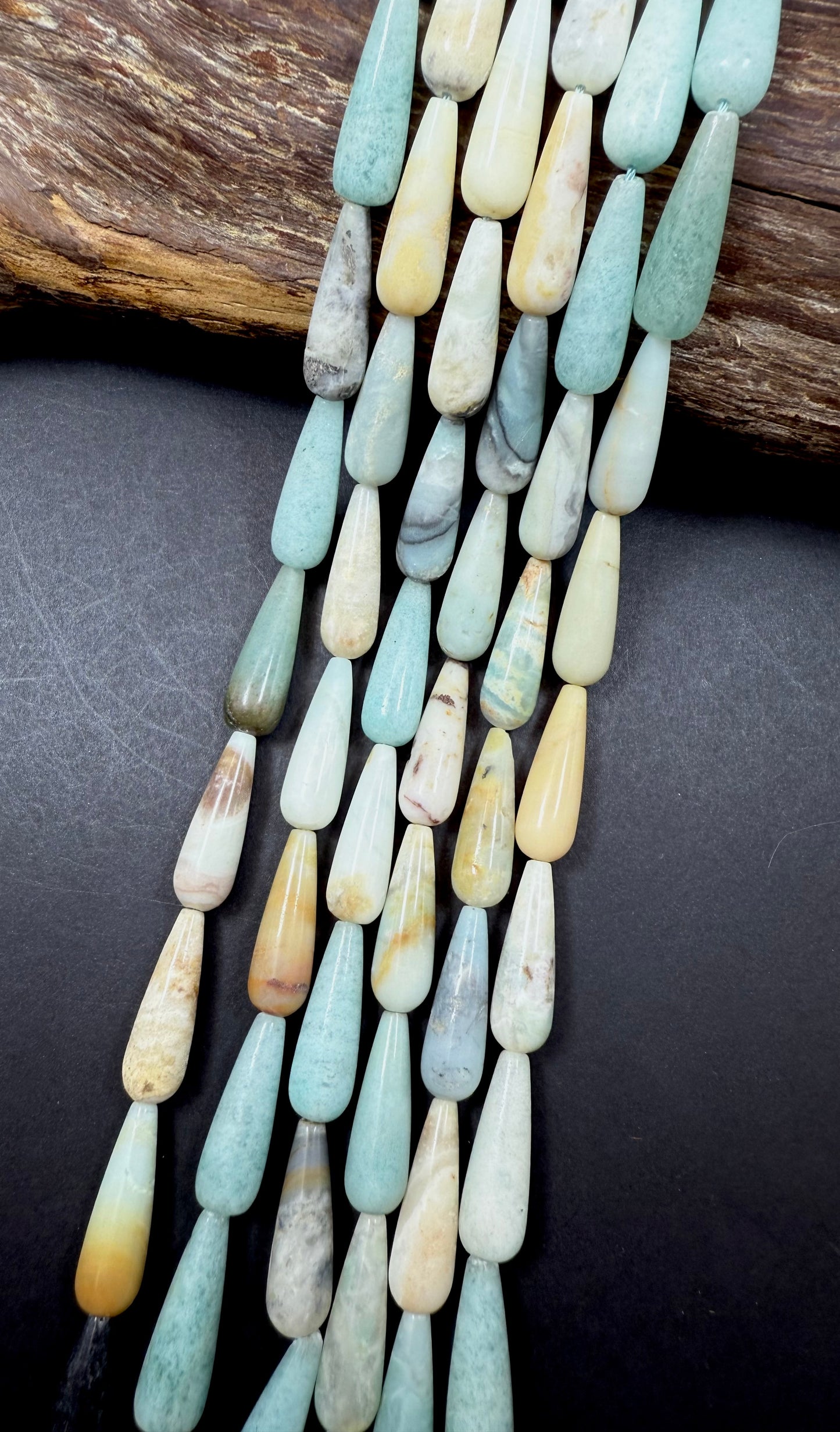 AAA natural FLOWER AMAZONITE Teardrop 30x10mm gemstone bead. Beautiful natural Blue Green Beige color gemstone bead. Full Strand 15.5"