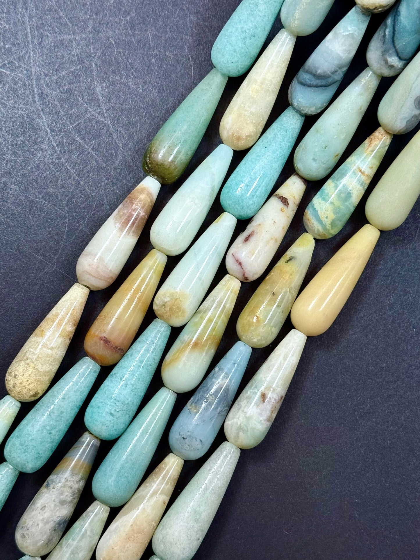 AAA natural FLOWER AMAZONITE Teardrop 30x10mm gemstone bead. Beautiful natural Blue Green Beige color gemstone bead. Full Strand 15.5"