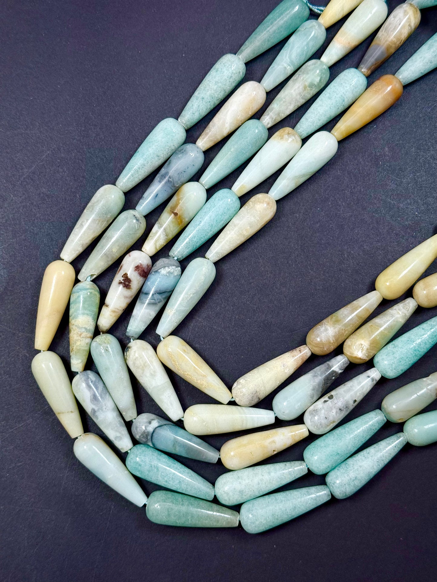 AAA natural FLOWER AMAZONITE Teardrop 30x10mm gemstone bead. Beautiful natural Blue Green Beige color gemstone bead. Full Strand 15.5"