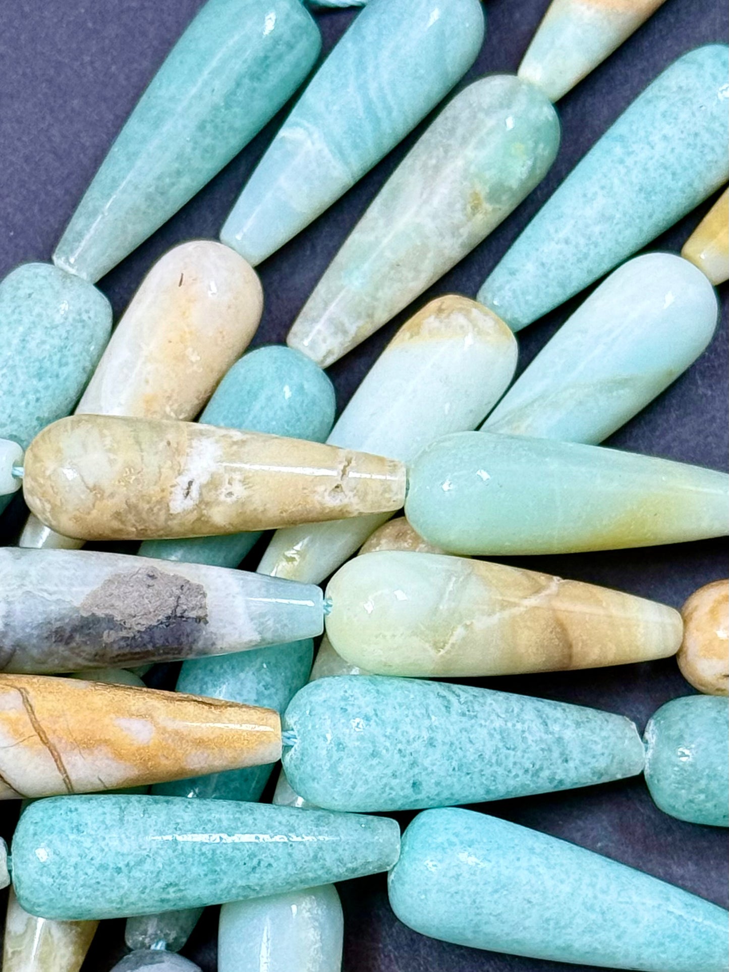 AAA natural FLOWER AMAZONITE Teardrop 30x10mm gemstone bead. Beautiful natural Blue Green Beige color gemstone bead. Full Strand 15.5"