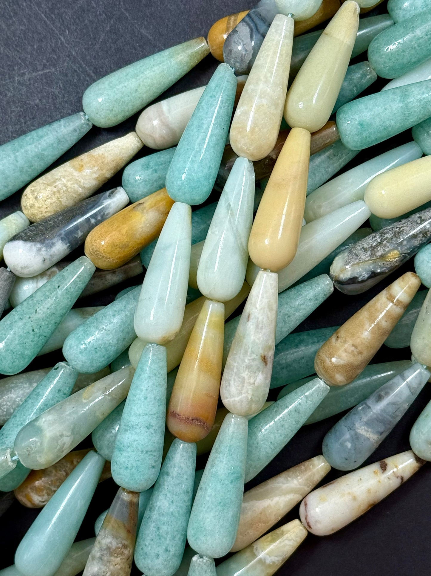 AAA natural FLOWER AMAZONITE Teardrop 30x10mm gemstone bead. Beautiful natural Blue Green Beige color gemstone bead. Full Strand 15.5"